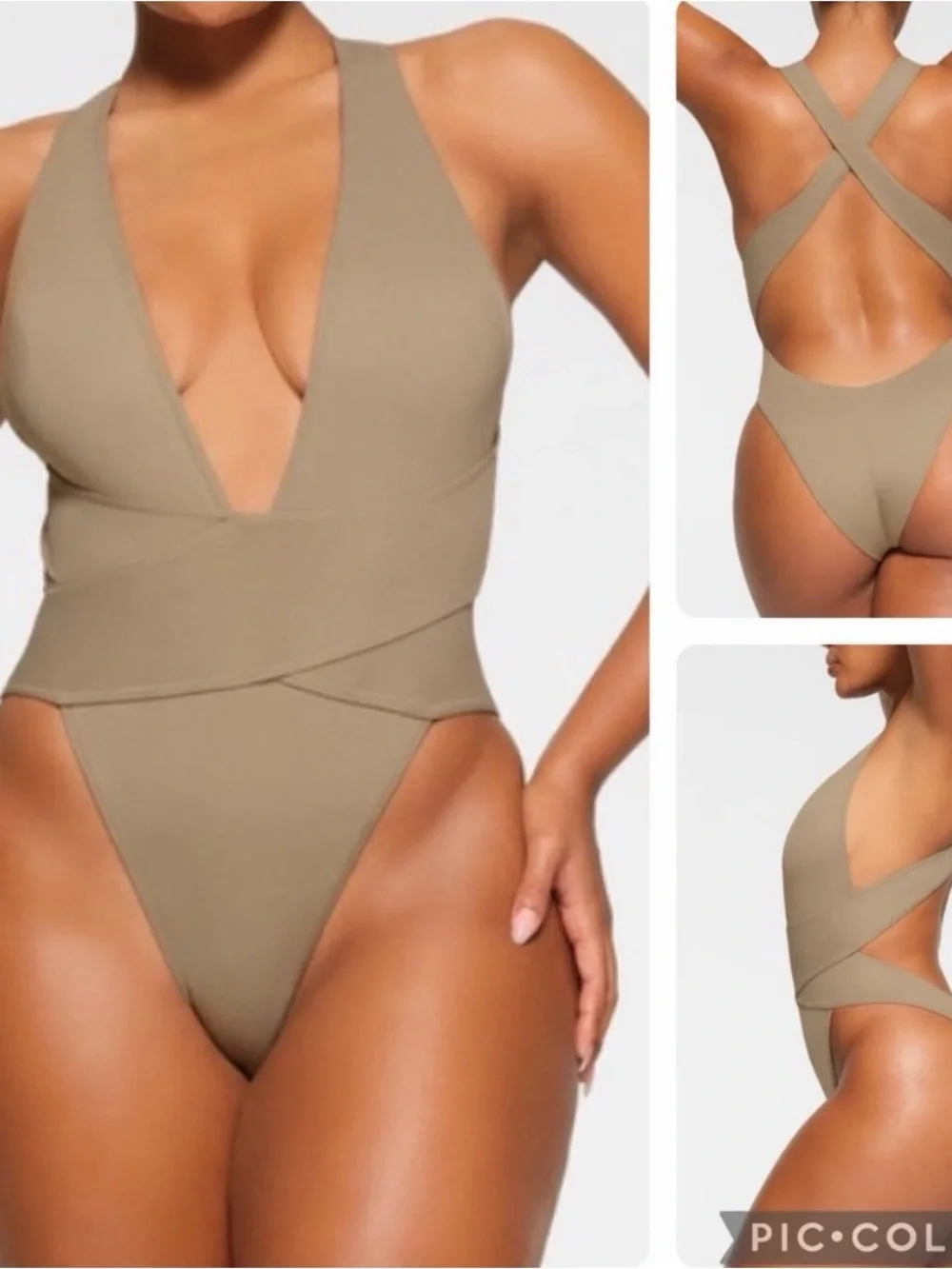 SKIMS Recycled Swim Cut Out Plunge One Piece Swimsuit Desert Size 3X NWT